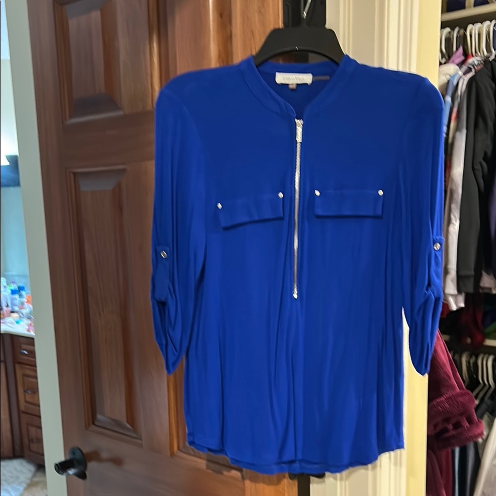 Blue Women's Top with Zipper Detail